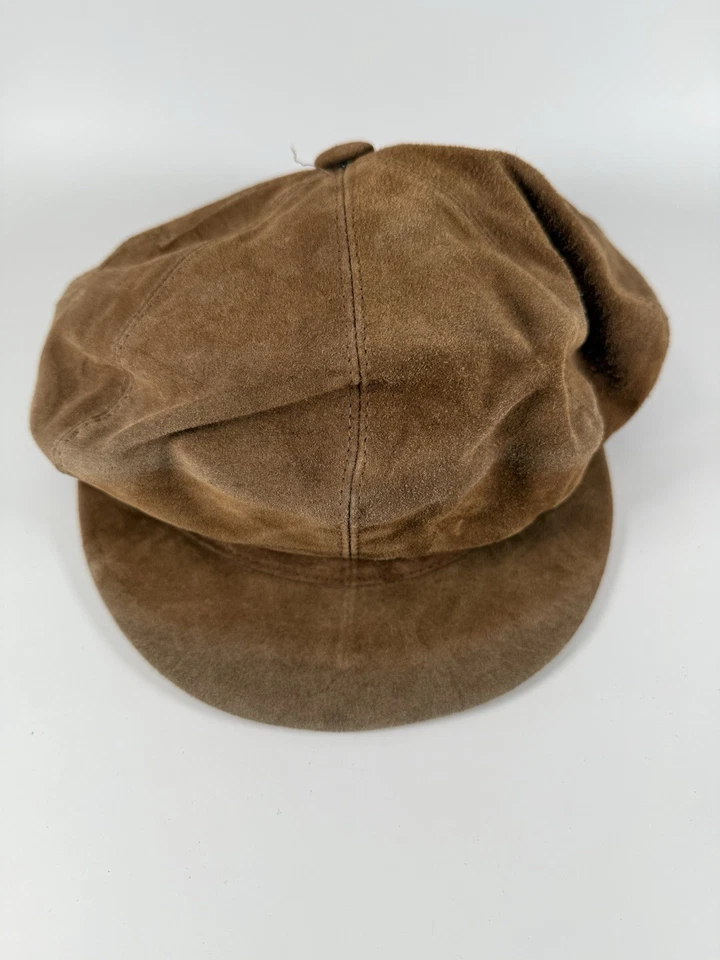 Gorra de Newsboy Vera Pelle Gamuza Vintage Talla 57 Cuero Genuino Hecha en Italia Foto 1 de 4