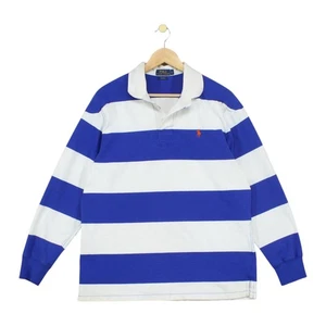 Ralph Lauren Striped Rugby Shirt Mens Size L Blue Custom Fit Regular - Picture 1 of 15