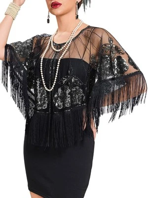 Women's 1920s Shawl Wraps,Sequin Beaded Flapper Evening Shawls for women form... - Image 1 of 4