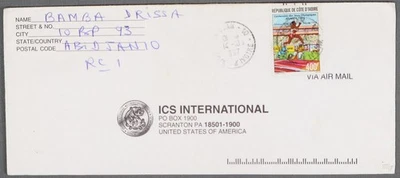 MayfairStamps Costa de Marfil 1997 Atlanta Juegos Olímpicos Abid Jan to Scranton PA Cubierta aa Foto 1 de 2