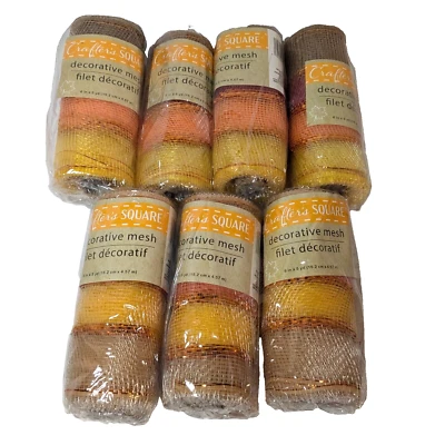 Crafters Square Autumn Mesh Ribbon, 6 in x 5 Yds, Lot of 7 Rolls, Orange, Fall - Image 1 of 4