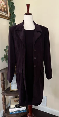 Conjunto de vestido y chaqueta Sheri Martin New York imitación gamuza púrpura talla 14 vintage años 90 Foto 1 de 4
