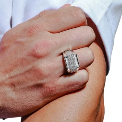 Argento Sterling Micro Pavé 3 Barretta Anello Design W/Rotondo, Taglio Cz Sassi - Immagine 1 di 4