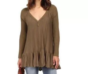 Suéter Túnica Acanalada Free People Boho Verde Oliva XS Extra Pequeño Informal Boho - Imagen 1 de 7