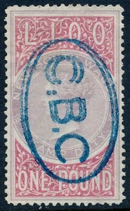 New South Wales #34 1872 £1 Revenue Stamp, tinted paper striking blue CBC cancel - Picture 1 of 4
