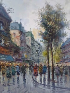 Abstrakte Stadtansicht Straßenszene Malerei Kunst signiert wohl Giulio De Simone - Bild 1 von 9