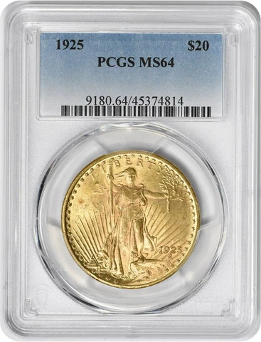 1925 $20 Gold St. Gaudens MS64 PCGS Cover