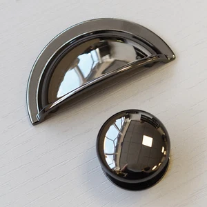 Black Kitchen Cupboard Handle Gloss 64mm Cup Knob Cabinet Furniture Drawer Pull - Picture 1 of 16