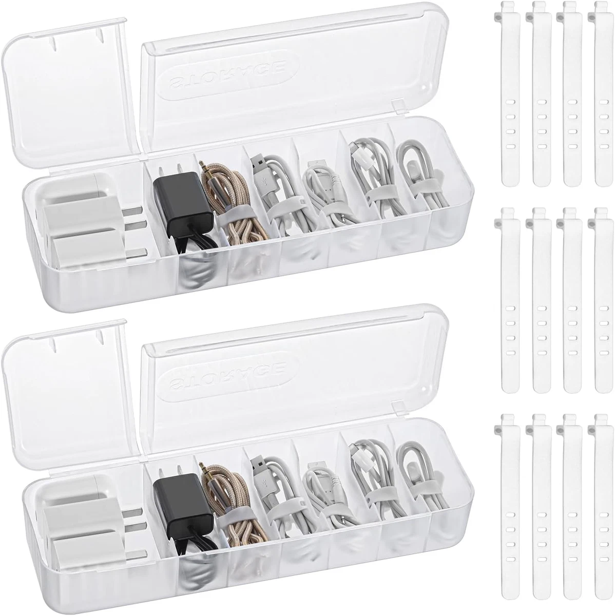 2 Kabel-Organizer-Boxen Mit Kabelbindern – 26x10x6 Cm, Transparent, Mit Deckel 2 Kabel-Organizer-Boxen Mit Kabelbindern – 26x10x6 Cm, Transparent, Mit Deckel