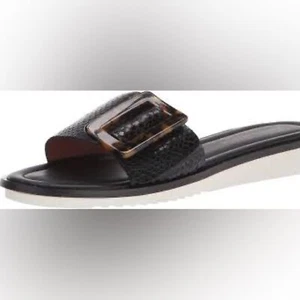 NIB DONALD PLINER SLIDE SANDALS ROSEY WATERSNAKE BLACK WITH TORTOISE BUCKLE 37.5 - Picture 1 of 8