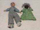 Antique Papier Mache Uncle Tom's Cabin Hand Puppets Herringbone Denim pre 1930's