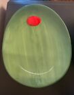 Black Zinnia Green Red Ceramic Oval Snack Plate Green Olive