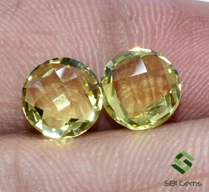 3.20 Cts Natural Lemon Quartz Round Checker Cut Pair 8 mm Green Gold Gemstones - Picture 1 of 6