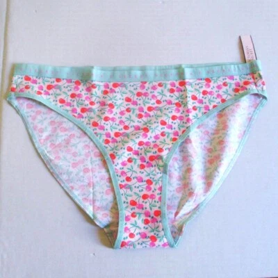 Calcinha de biquíni Victoria's Secret algodão tamanho XL verde rosa estampa cereja nova com etiquetas - Imagem 1 de 4