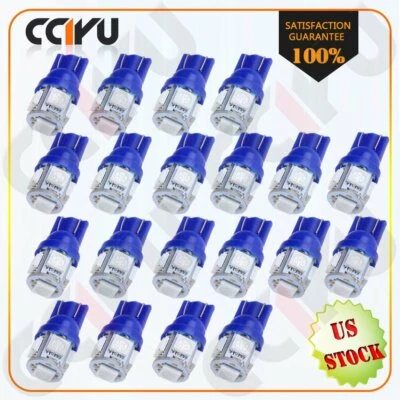 20Pcs Blue T10 W5W 5-5050-SMD LED Bulbs License Plate Instrument Cluster Lights - Image 1 of 4