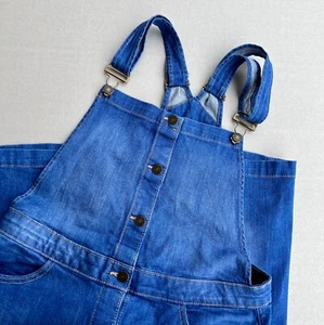 Vintage Cobalt Blue Dungaree Dress Denim Pinafore Jean Apron Girly Fashion L - Picture 1 of 11