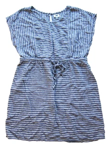 Old Navy Linen Rayon Blue White Stripe Short Sleeve Shift Sheath Tunic Dress XL - Picture 1 of 6