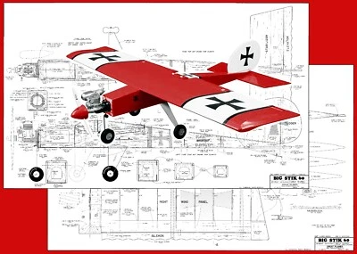 Great Planes Model Airplane Plans (RC): BIG STIK 60 68½" for 2 & 4 Cycle Engines - Image 1 of 4