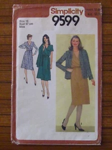 SIMPLICITY PATTERN - 9599 LADIES DRESS CROSSOVER BODICE JACKET UNLINED 16 UNCUT - Picture 1 of 2