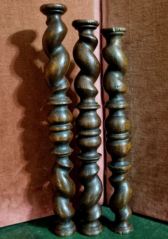 3 Barley twist turned spindle Column - Antique french architectural salvage 12" Cover