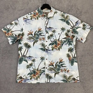 Campia Moda Hawaiian Shirt Men Large White Green Tropical Short Sleeve Button-Up - Picture 1 of 15