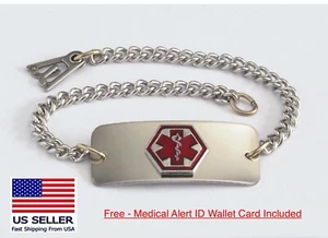 Medical Alert ID Bracelet -USA made -FREE ID Wallet Card,Engraving -Men’s Womens - Picture 1 of 5