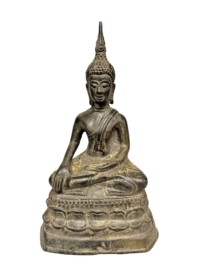 Antigua estatua de Buda sentado pátina de bronce tailandesa de finales del siglo XIX 7,5" Foto 1 de 1