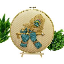 Handmade Precious Bejewelled Hoop Art of Lord Krishna Hands Flute & Feather