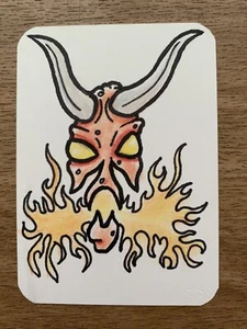 ACEO Fire Breathing Demon Original Art Signed by Artist ATC  In Top Loader - Picture 1 of 5
