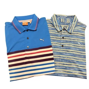 Puma Golf Mens Polo Shirts Striped Performance Dry Cell Blue Small - Picture 1 of 21