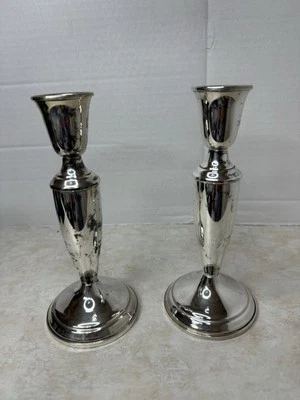 Antique Wallace Sterling Silver Candle Sticks Pair Of 2 Filled Reinforced  - Image 1 of 4