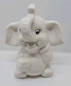 Ceramic White Elephant Coin Bank - Vintage w/Stopper 6" Tall Super Cute - Picture 1 of 5