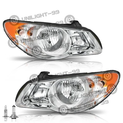 W/Bulbs Headlights Assembly For 2007-2010 Hyundai Elantra Chrome Housing Amber - Image 1 of 4