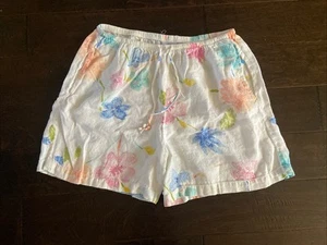 Hot Cotton Marc Ware Shorts Women's Large White Floral Linen Beach Hi-Rise 5” - Picture 1 of 5