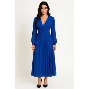 Vintage 90s STEPHAN CARAS Designer Bright Blue Evening Maxi Dress Cocktail - Picture 1 of 12