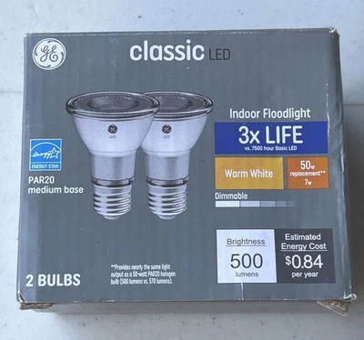 2 Pack GE Classic 50 Watt LED Indoor Flood Light Bulb Par20 Dimmable 💡 - Image 1 of 4