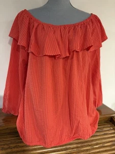 MICHAEL Michael Kors Women’s Off The Shoulder Sangria Striped Blouse Size XXL - Picture 1 of 6