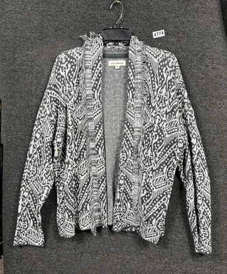 Suéter cárdigan delantero abierto Lucky Brand para mujer talla M negro blanco estampado cachemira Foto 1 de 4