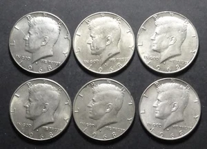 Lot of 6 1968 D Kennedy Half Dollars, 6 X 11,50 gr, 40% Silver - Picture 1 of 2