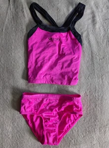 SPEEDO Lycra Two Piece Swimsuit Girls 12 Pink Black Bikini NOS NEW - Picture 1 of 5