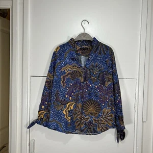 Top blusa Tara Jarmon blu hawaiano floreale manica lunga cotone taglia 38 donna - Foto 1 di 7