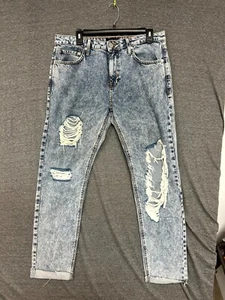 Forever 21 Jeans Men's 32 Blue Denim Distressed Mid-Rise Skinny Leg Zip Fly - Picture 1 of 11
