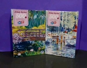 2 PUZZLES-Artist Series  Spring Bridge And Sunday Morning Reflections New In Box - Picture 1 of 14