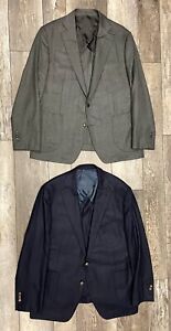 Lot of 2 custom SUITSUPPLY “Lazio” navy/grey Blazers sz. 46 short Surgeons Cuffs