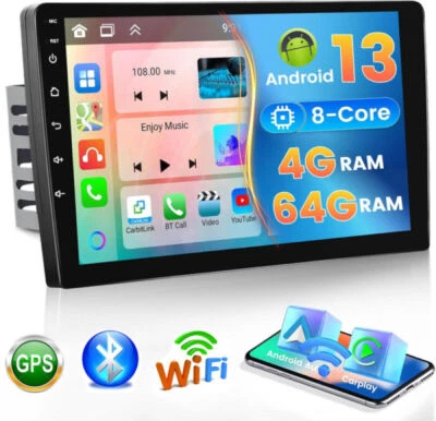 RACRDO 4+64GB 10.1 Inch 2 DIN Car Stereo Radio Android 13 Carplay GPS Navi BT WIFI IPS