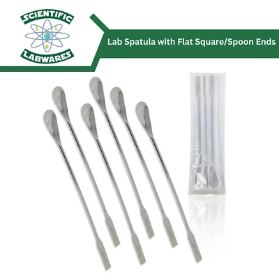 Scientific Labwares Stainless Steel Lab Spatula with Flat Square/Spoon Ends 9in