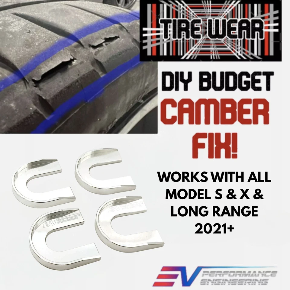 TESLA Model S X PLAID- REAR CAMBER KIT ALIGNMENT SHIMS -DIY TIRE WEAR FIX 0.7deg - Image 1 of 1