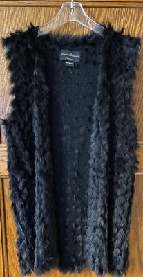 Women's Linda Richards Luxury Black Knitted Rex Rabbit Fur Open Vest Sz S - Image 1 of 3