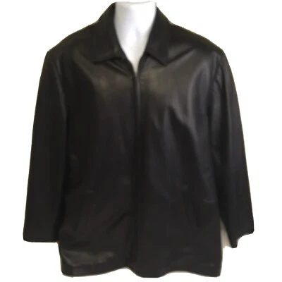 Brooks Brothers 346 Mens Leather Jacket Coat Black with Wool Blend Lining Large - Image 1 of 4