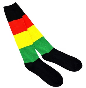 Rasta Black Green Yellow Red Striped Knee High Fashion Casual Socks 1 Pair - Picture 1 of 1